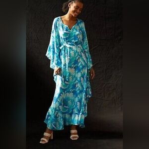 Bel Kazan Women’s Floral Kaftan One Size Maxi Beach dress with tie belt